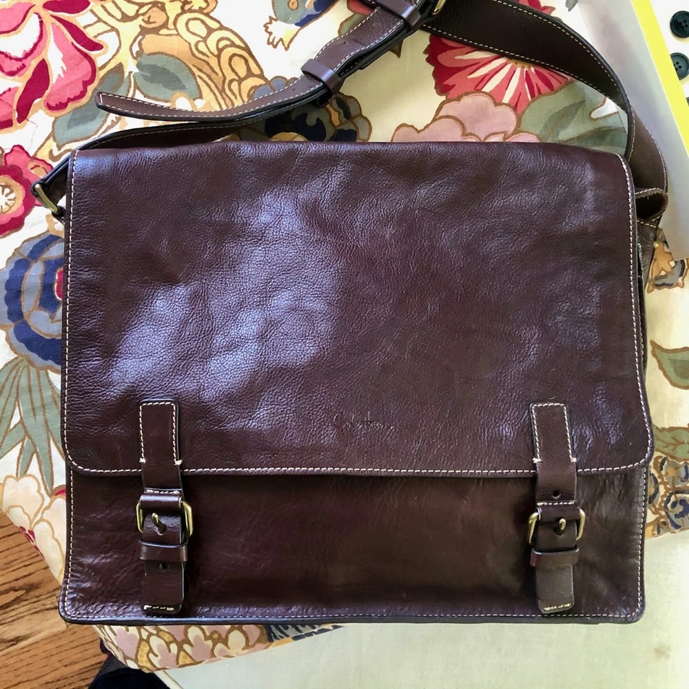 Cole Haan Brown Leather Messenger Laptop Bag Adjustable Strap